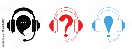 Support service with headphones. Customer Support Icon. Consultation, telemarketing, consultant, secretary, hotline
