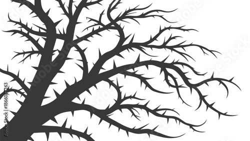 Silhouette of a spiky tree branch against a white background perfect for halloween designs and gothic themed projects creating a creepy and mysterious atmosphere
