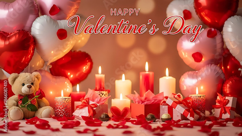 Romantic Valentine Candles and Hearts Background