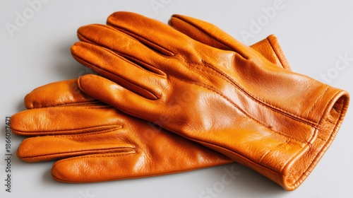 Golden Leather Gloves: A detailed shot showcasing a pair of exquisite golden leather gloves, exhibiting quality craftsmanship and a touch of luxury.