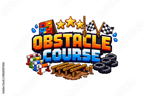Pixel art obstacle course design with stars and racing theme