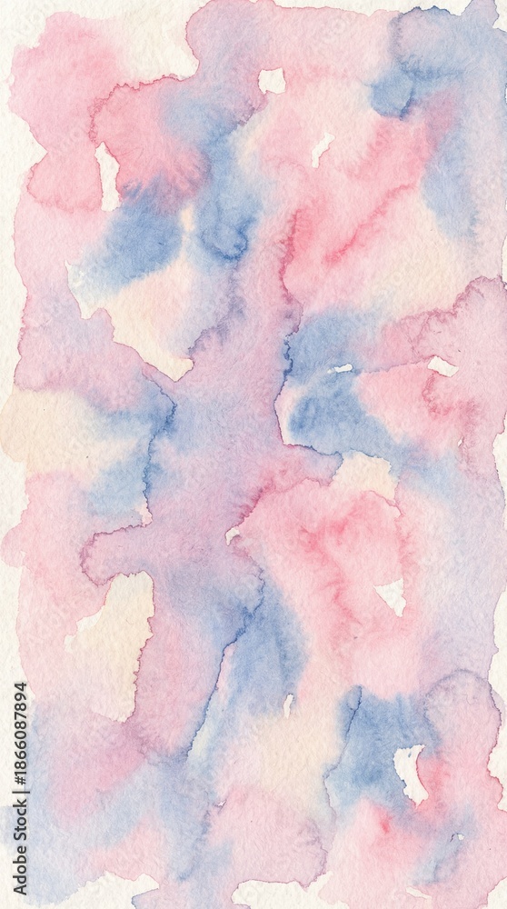 Fototapeta premium Abstract vertical background, watercolor paint bleeding effect, soft pinks and blues, organic shapes, artistic texture, handcrafted aesthetic, sstkVertical 