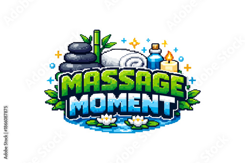 Pixel art spa retreat: relaxation and tranquility with stones and candles