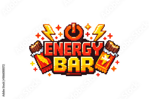 Pixel art energy bar design with lightning bolts and power symbol