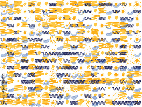 Vibrant abstract pattern with blue and yellow motifs