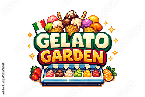 Pixel art gelato garden: colorful ice cream treats and italian theme