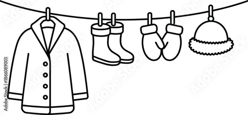 Winter clothing drying on a line