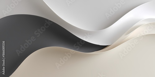 An abstract wavy design with shades of black, white, and beige, creating a smooth layered effect.
