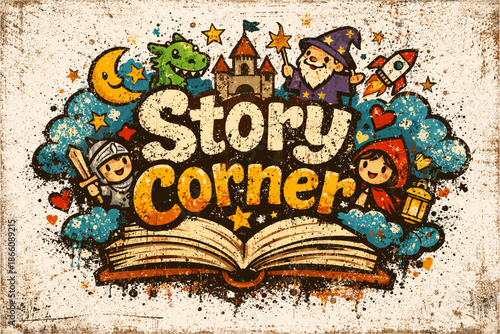 Playful adventure story theme with knight, wizard, and fairy tale elements