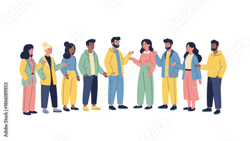 A diverse group of people from different backgrounds engaging in friendly communication and collaborative social interaction, fostering community and connection