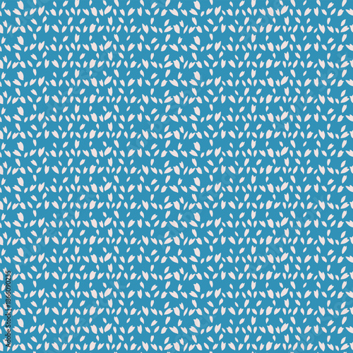 Seamless vector pattern with scattered white leaf shapes on a blue background. Minimal botanical texture for textiles, wallpapers, wrapping paper and modern surface design decor