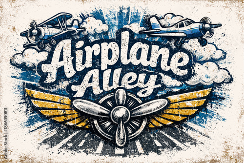 Retro aviation adventure with vintage biplanes and propeller art
