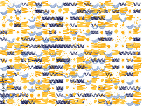 Vibrant geometric pattern with intertwined waves and dots