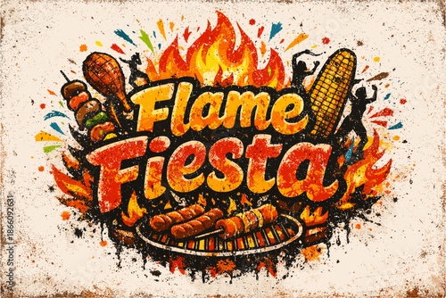 Flame fiesta: vibrant bbq celebration with fire and grilled delights