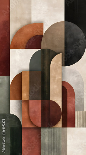 Abstract Geometric Art A Symphony of Overlapping Shapes and Earthy Tones, Evoking Modern Elegance and Sophistication