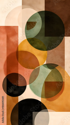 Abstract Geometric Composition with Warm Earthy Tones and Overlapping Circles