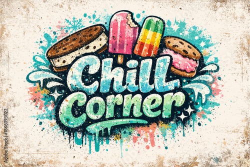 Retro ice cream delight with vintage grunge effects for summer vibes