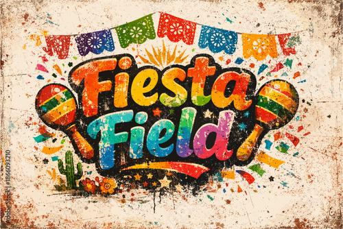 Vibrant mexican fiesta celebration with maracas and papel picado