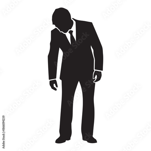 Stressed Businessman Holding Head While Standing with Briefcase Silhouette