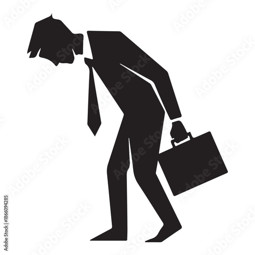 Exhausted Corporate Employee Standing with Head Down in Defeat Silhouette