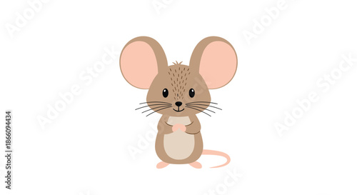 Cute little brown mouse with large round ears and a long tail stands upright looking forward with a sweet expression.