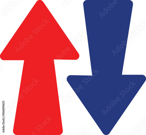 red up arrow blue down arrow opposite directions dual navigation increase decrease symbol icon isolated on white background.