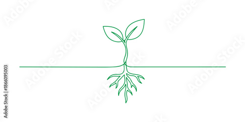 Continuous one line of a growing tree, drawn vector illustration.