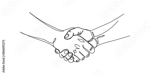 Continuous one line of a handshake, symbolism of trust and partnership, drawn vector illustration.