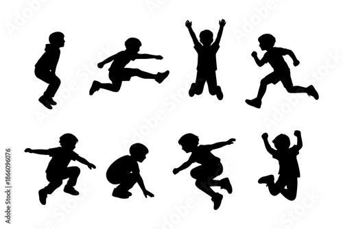 Children in motion silhouettes capturing joyful playtime activities