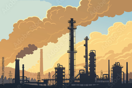 Refinery Sunrise Steam And Pipes Bac