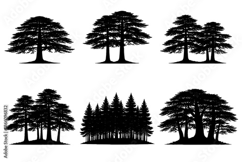 Silhouette collection of diverse tree designs for nature projects