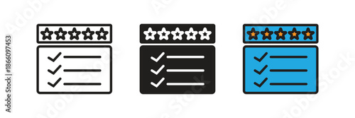 Digital feedback form with five-star rating and checkmarks, perfect for customer satisfaction surveys, service reviews, and quality control reports.
