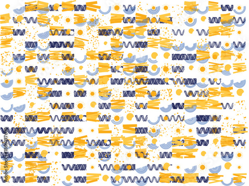 Vibrant pattern of intertwined waves and dots