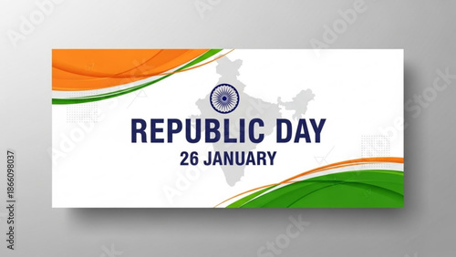 Indian republic day celebration background with tricolor design and map, 26 january national holiday banner with January 26 and Indian flag and map of India
