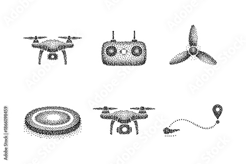 Stipple drones and accessories collection with remote and propellers