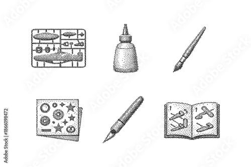 Pointillism style art tools and model kit elements for creative projects