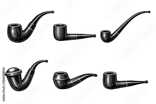 Vintage smoking pipes engraving style collection