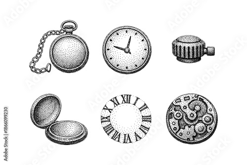 Vintage dot style pocket watch components collection: timeless design elements