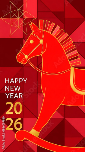 ia generated. Lunar New Year 2026 with a horse and gold details. Modern abstract design representing energy, prosperity, and good fortune.