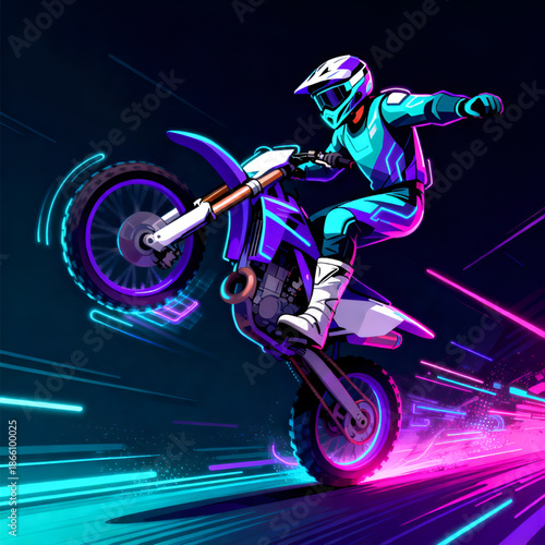 Futuristic Extreme Sport Motocross – Neon Action Sports Vector