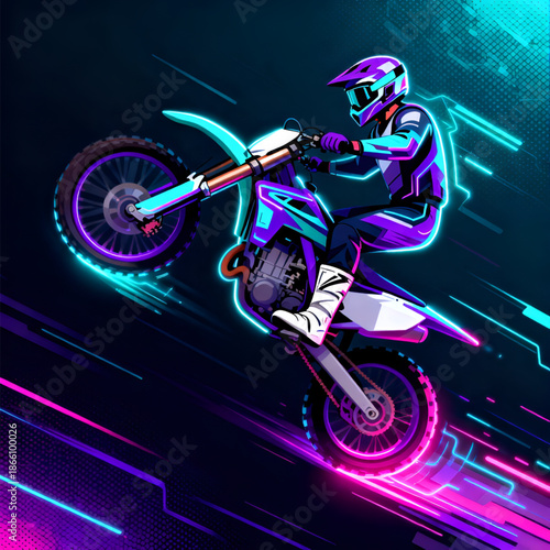 Cyber Futuristic Extreme Sport Motocross – Neon Action Sports Vector