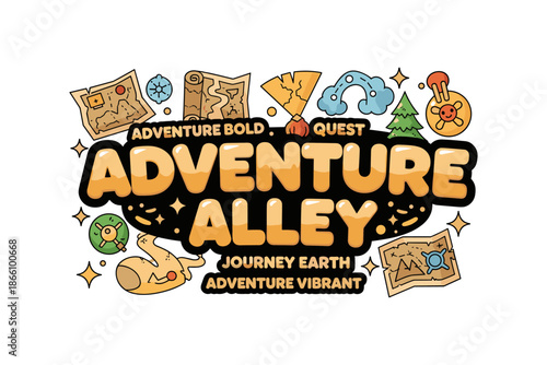 Adventure alley: bold exploration with maps, mountains, and mystery symbols