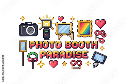 Photo booth paradise: colorful pixel art icons for fun party moments