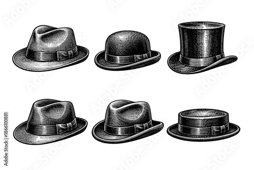 Vintage hat collection: elegant engraving style for classic fashion designs