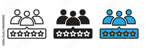 people silhouettes with a five-star rating bar, perfect for representing customer feedback, community testimonials, and user satisfaction.