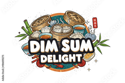 Dim sum delight: vibrant asian cuisine with bamboo steamer and dumplings