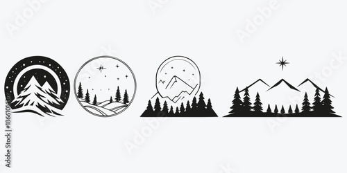 winter forest stars logo illustration vector set