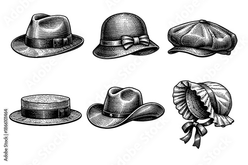 Vintage hat collection: engraved fashion accessories set