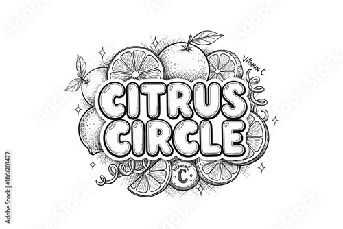 Hand-drawn citrus fruits with creative typography and vitamin c elements