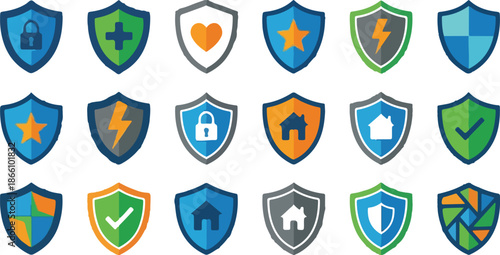 **Set of Colorful Security and Protection Shields**